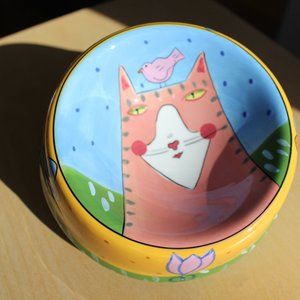 Sharon Bloom 2006 Pink Cat Dish Hand Painted